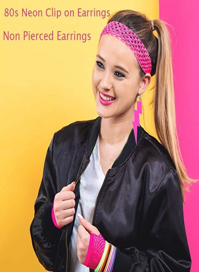 Modpide 80S Neon Earrings Exaggerate Punk Lightning Bolt Clip on Earrings Halloween 1980s Party Non Pierced Clip Earrings for Women (rose red) - Image 4